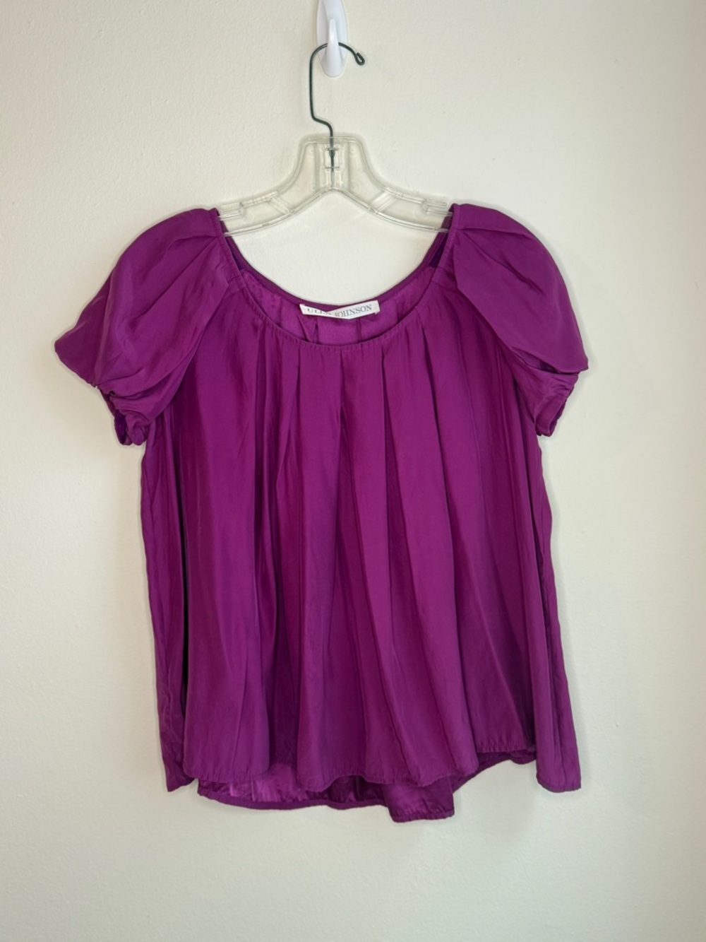 Ulla Johnson Magenta Pleated Silk Short Sleeve Flowy Relaxed Blouse
